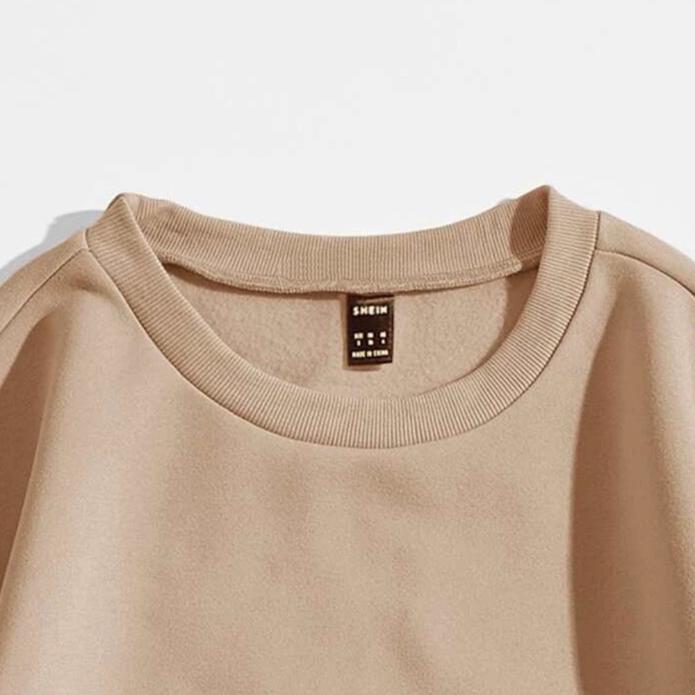 NEW| SHEIN Women’s Plus Size Drop Shoulder Khaki Long Sleeve Comfy Sweatshirt - Picture 4 of 5